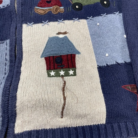 Croft & Barrow Sweater Womens Large Navy Patriotic Bear Embroidered Cardigan - Picture 5 of 12